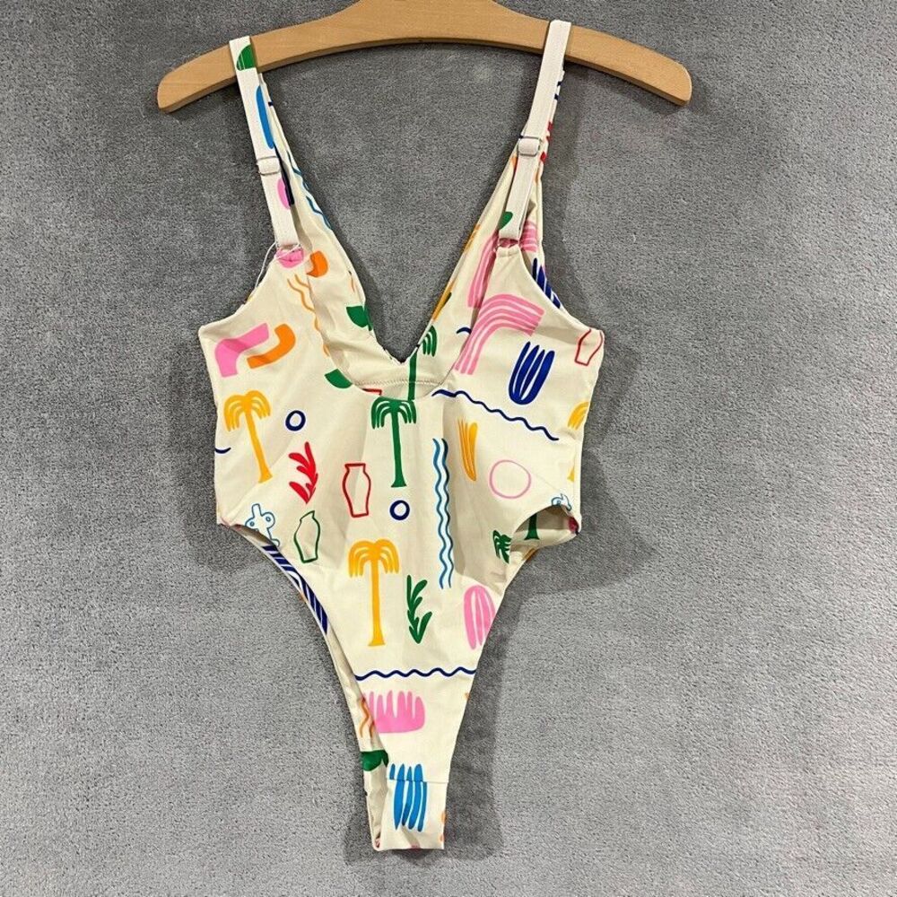 Aurelle Palmier One Piece Swimsuit Retro Print Bathing Suit High Waist Sz S NEW - Picture 6 of 7